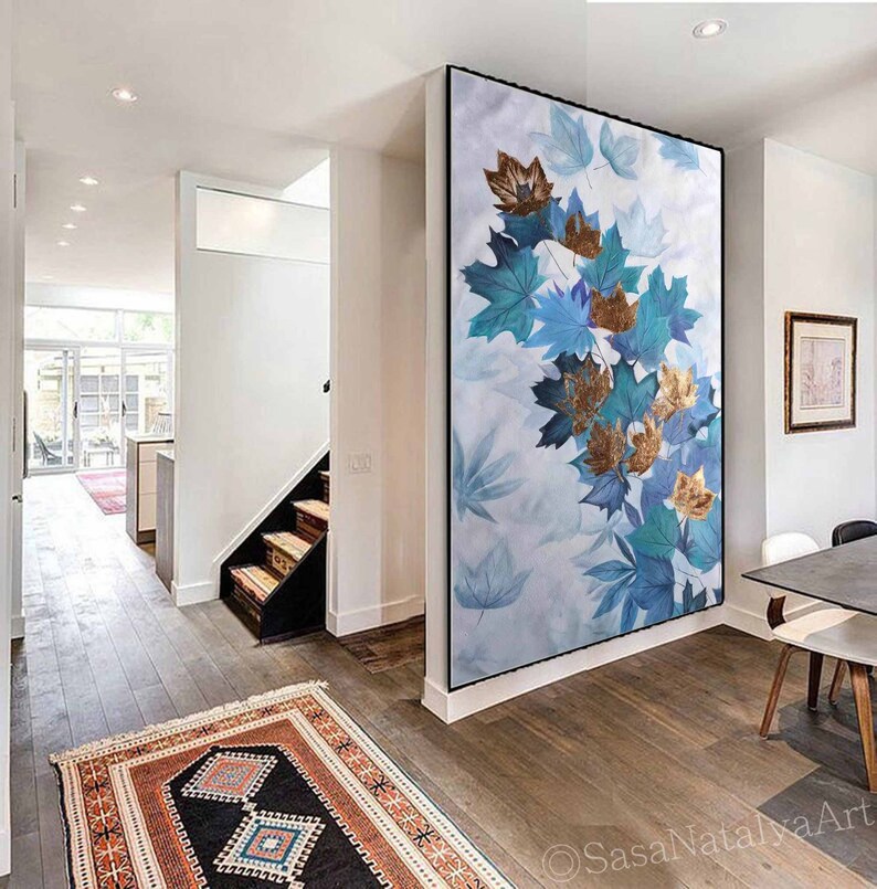 Large Modern Wall Art Maple Leaves Original Art Large Leaves Etsy