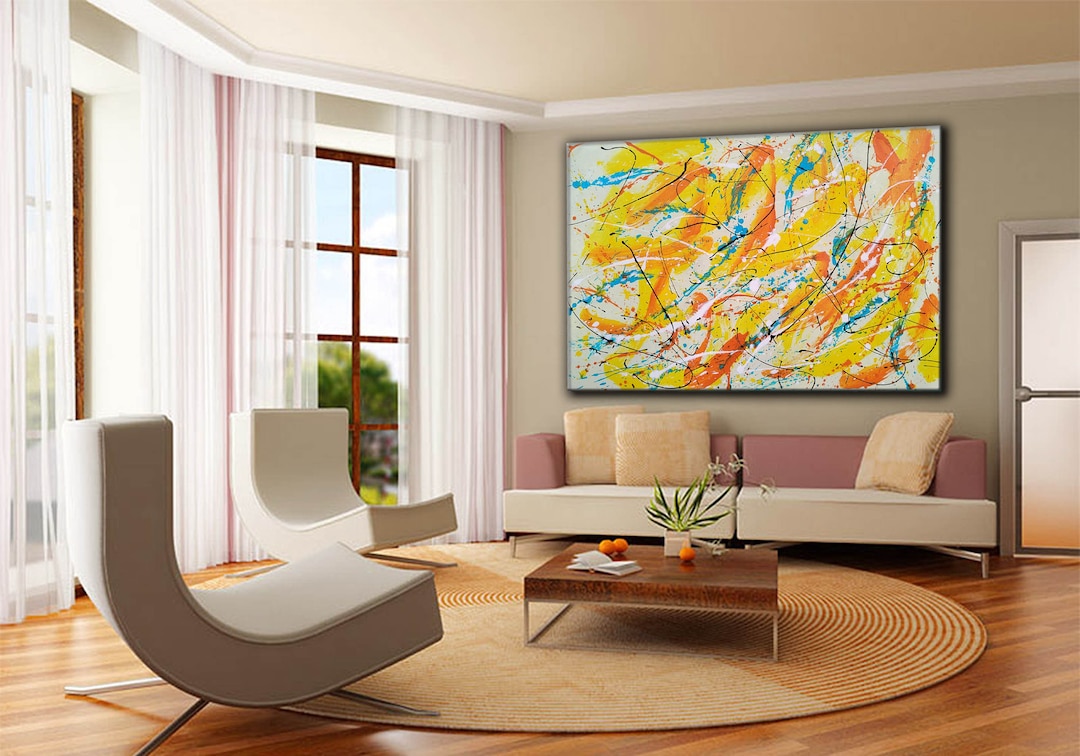 スコロクト　SCOLOCT canvas art Jackson Pollock Artwork, Yellow Abstract Painting, Jackson
