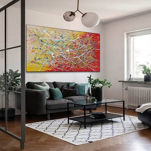 Abstracte muur kunst origineel, groot olieverfschilderij, Jackson Pollock stijl schilderij, abstract schilderij handgeschilderd modern interieur SN404