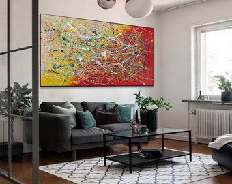 Abstract Wall Art Original, Large Oil Painting, Jackson Pollock Style Painting, Abstract Painting Hand Painted Modern Home Decor SN404