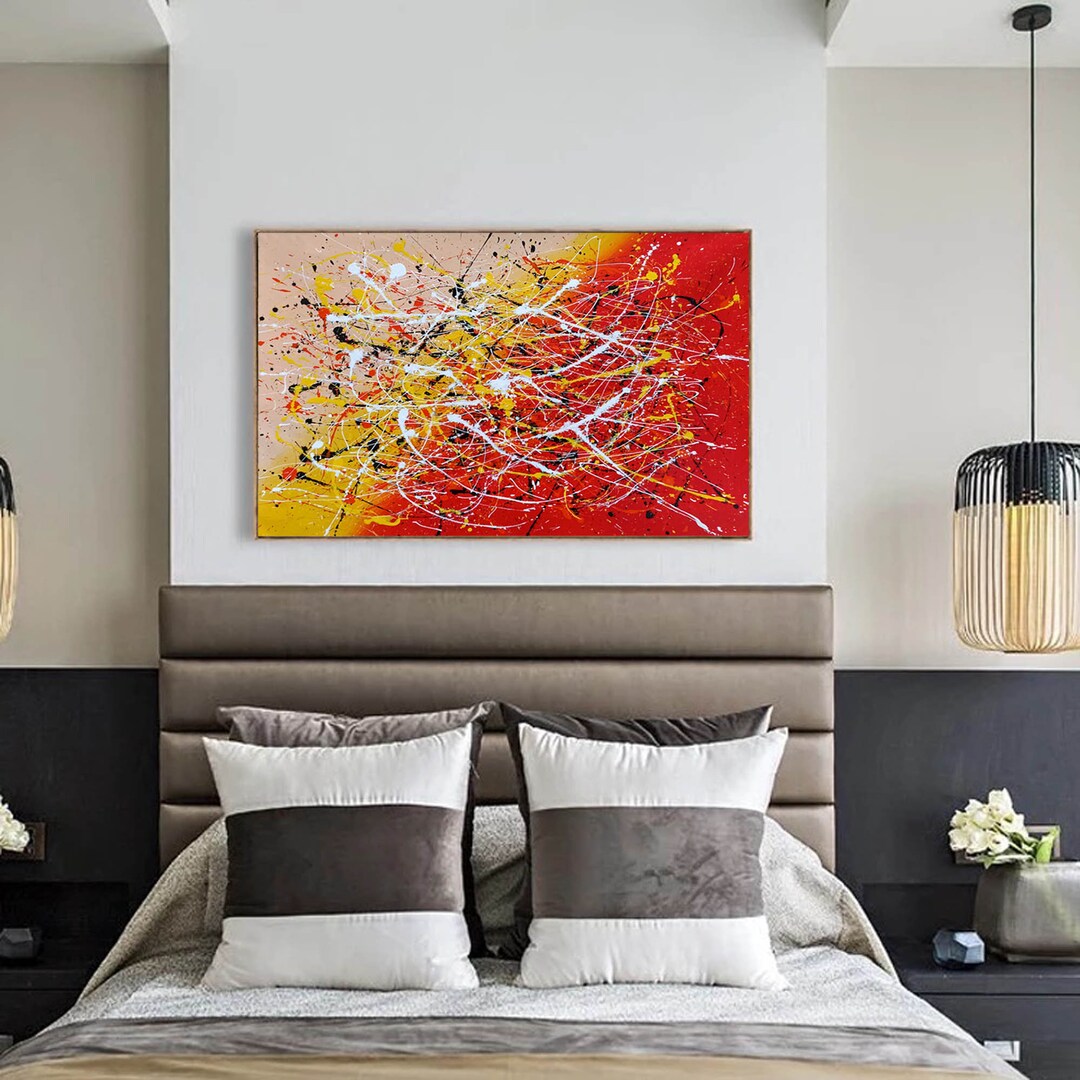 Red and Yellow Large Painting Inspired Drip Art Original - Etsy