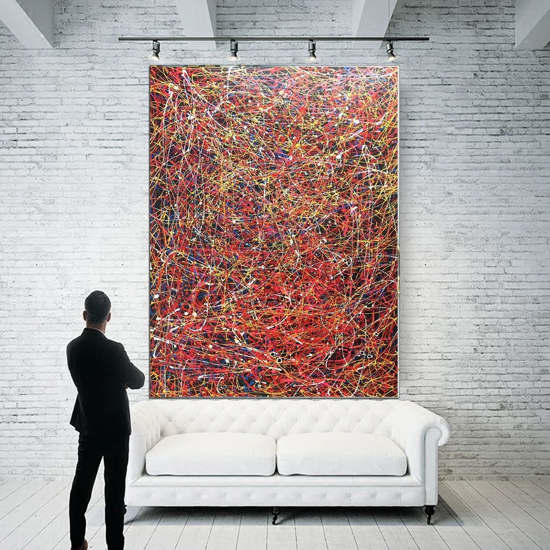 Large Abstract Painting, Red and Yellow Painting, Original Abstract