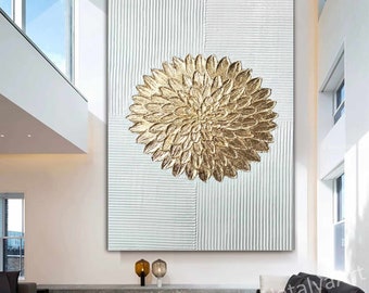 金箔のテクスチャーのある抽象画、白いミニマリストの抽象画、金の