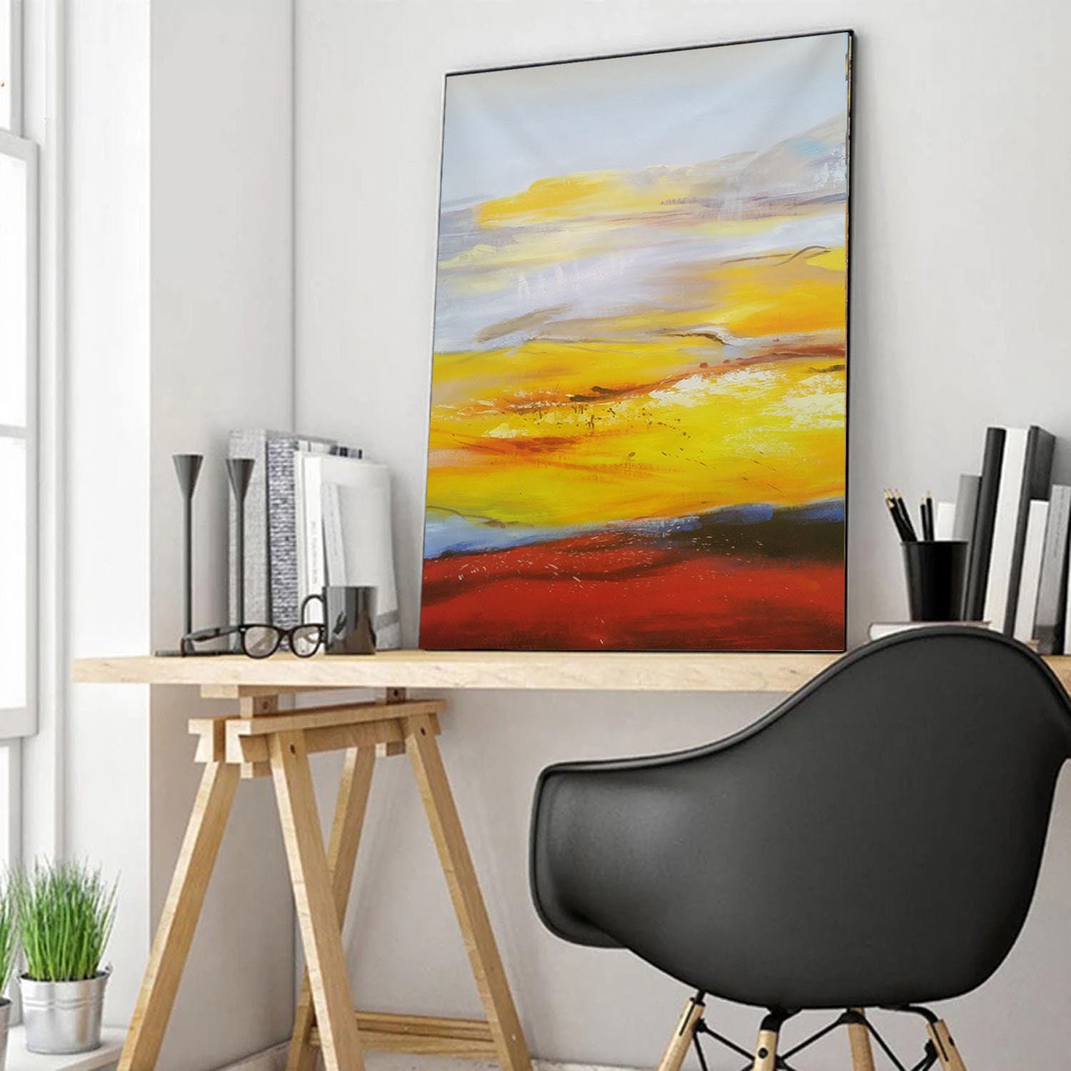 Oversize Painting Yellow Abstract Painting Yellow And White Etsy