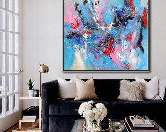 Large Abstract Colorful Painting,Abstract Colorful Geometric Painting,Abstract Hand-painting Texture Colorful Wall Art Living