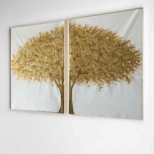 Large Original Oil Painting On Canvas, Tree Paintings, Set 0f Landscape Oil Painting, Set Of 2 Gold Leaf Tree Painting  SN602