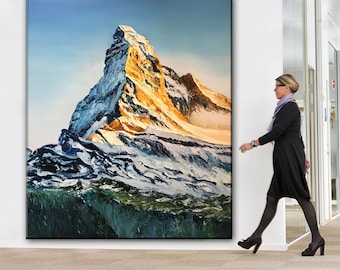 Abstract Mountain Painting, Blue and White Nature Oil Art, Modern Scenic Wall Décor Snow Peak Abstract Oil Art SN143