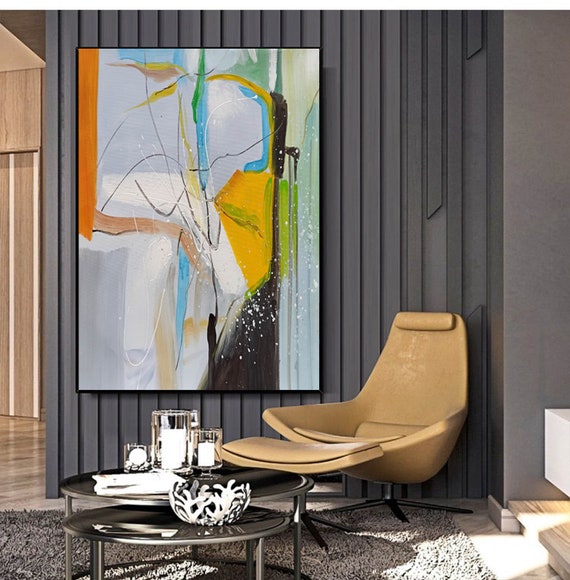 XL 抽象画、大きな抽象画オリジナル、特大壁アート、幾何学的な絵画