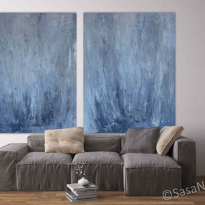 Set of 2 blue minimalist painting, office decor set,abstract decor,texture art, Set of Two Paintings, Set Of 2  blue abstract painting SN599