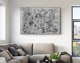 Expressionism painting, best Jackson Pollock style painting, Living room painting, Large Wall Art, Jackson Abstract, gray painting SN188