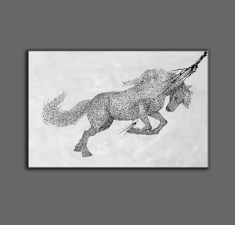 Black White Horse Painting Large Abstract Painting Large Etsy