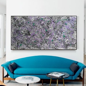 living room wall art, Jackson pollock style, Purple black Pollock painting, Paintings Jackson Pollock Abstract Art  72”  SN168