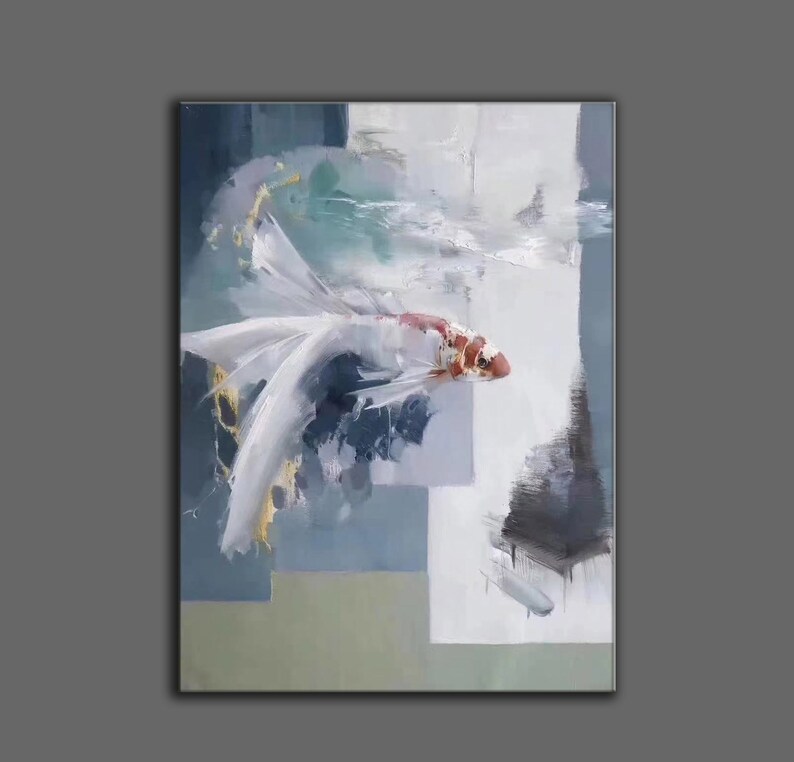Arte de lienzo grande, pintura abstracta grande, pintura de pez KOI, arte abstracto de carpa, arte de pared de lienzo ciprinoide Koi Fish Wall Art Painting SN447 imagen 3