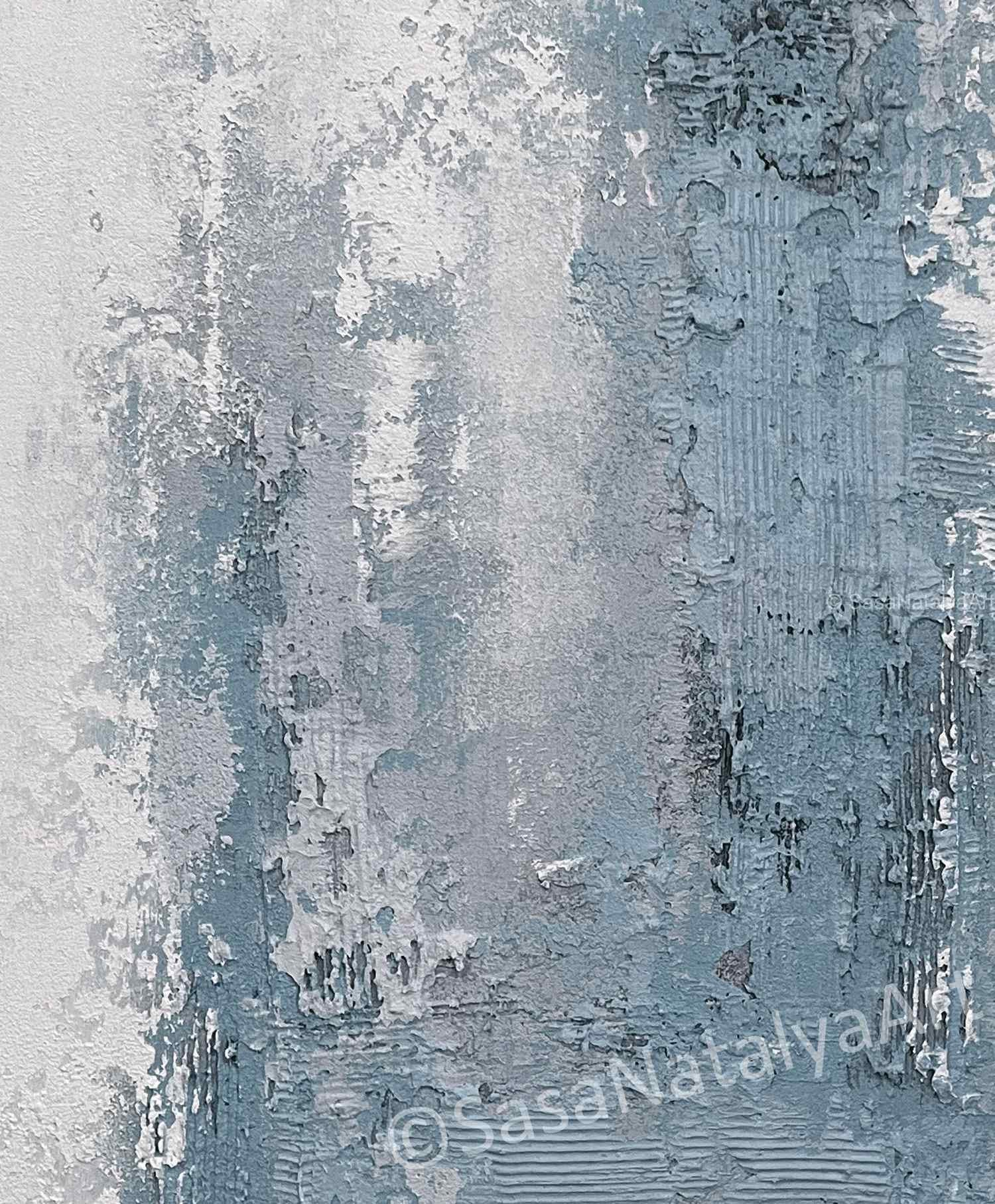 Large Oil Painting Textured Abstract Wall Art, Neutral Blue Wall Decor ...
