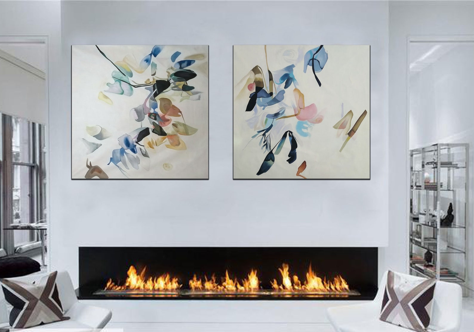 Set of 2 Painting Set of 2 Wall Art Set White Abstract Etsy