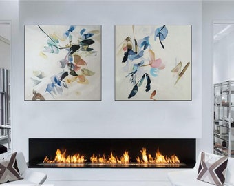Abstract Art Set, Set of 2 Painting Set of 2 Wall Art Set white Abstract Painting white Minimalist art  Black and white Minimalist Painting
