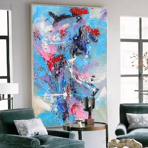 Large Abstract Oil Painting Original, Colorful Modern Wall Art, Unique Contemporary Decor, Vibrant Canvas SN388