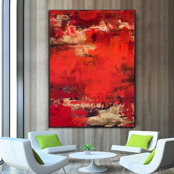 Large Original Painting Red Wall Art Abstract Red Painting Red and