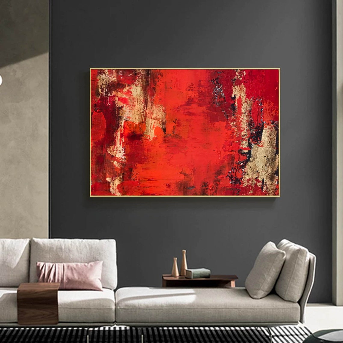 Red Wall Art Abstract Red Painting Large Abstract Art Colorful Etsy