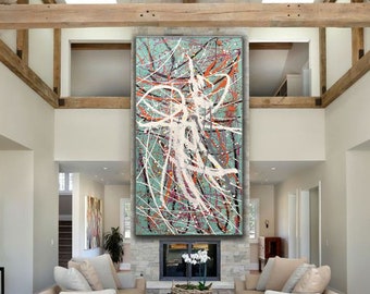 Abstract Painting Canvas Giclée, Large Oil Painting, Large Wall Art, Splatter Drip Painting Original Painting, Jackson Pollock Style SN411