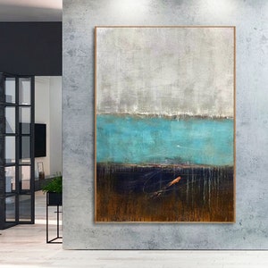 Lienzo abstracto azul original, decoración de pared moderna de gran tamaño pintada a mano, pintura texturizada extragrande, obra de arte personalizada SN457
