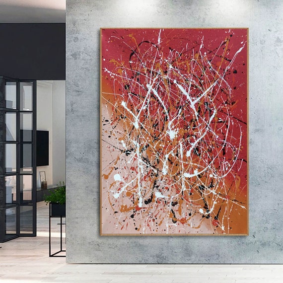 Lienzo grande enmarcado al óleo, pintura al óleo moderna abstracta POP  geometría, cuadro de arte de pared, vertical, sala de estar, porche,  entrada