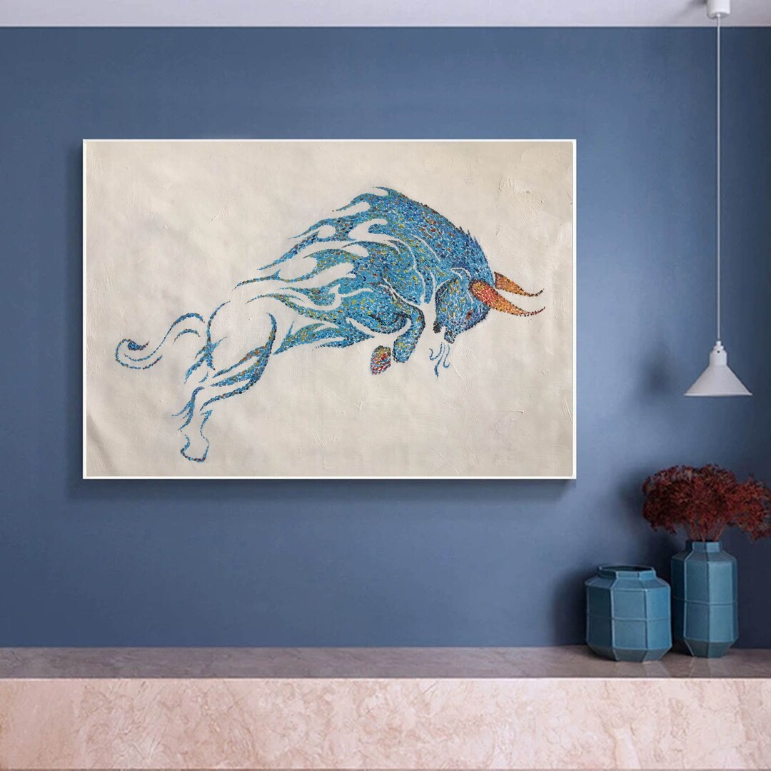 Abstract Bull Painting on Canvas, Large Textured Wall Art, Modern ...