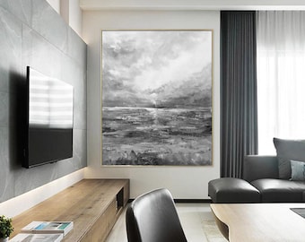 Minimalist Abstract Painting, Xl abstract painting Wall Art Oversized Black White Wall Art, Modern Minimalist Abstract Painting SN217