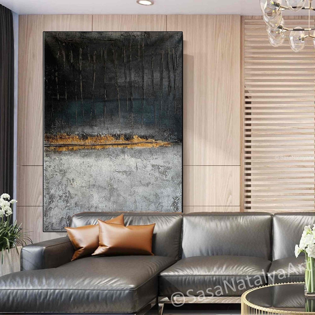 Large Textured Abstract Painting Black Modern Wall Art Contemporary