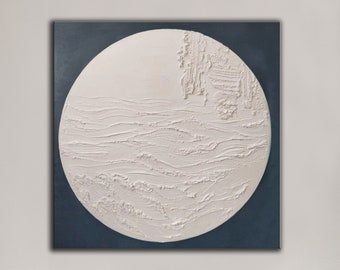 3D White Textured Painting White Textured Wall Art White Abstract Art Wall Decor Calming Painting White Minimalist Art Living Room SN486