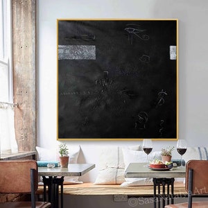 Extra Large Black Abstract Wall Art, Large Black Painting with White Accents, Contemporary Art Textured Painting Large Wall Painting SN530