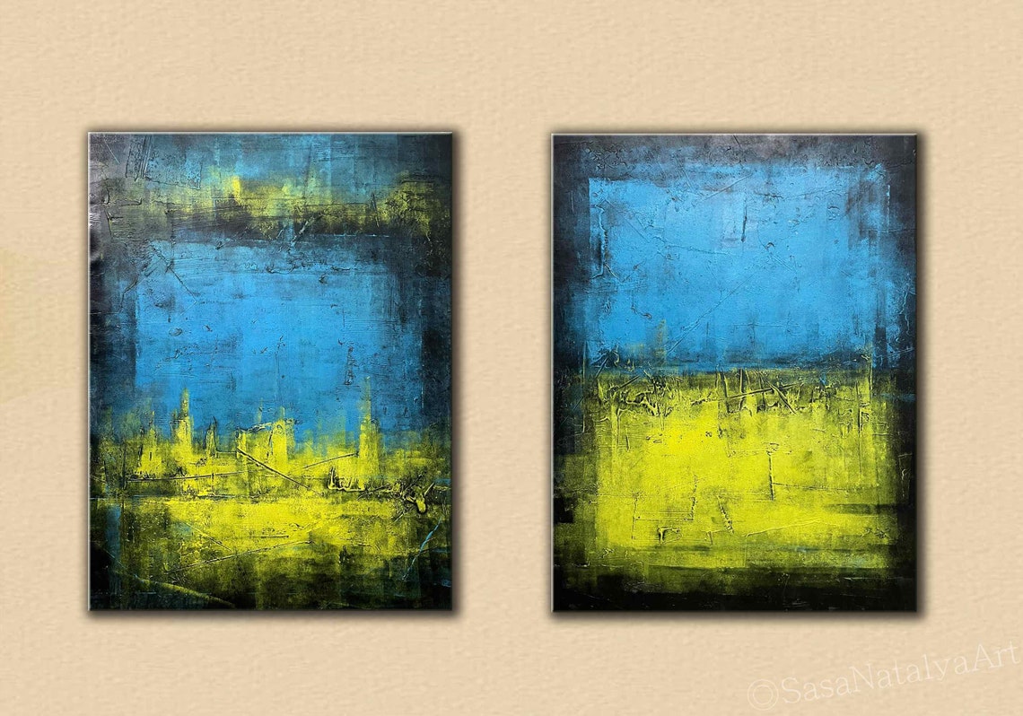 Large Abstract Painting Abstract Art Set Set of 2 Wall Art Etsy