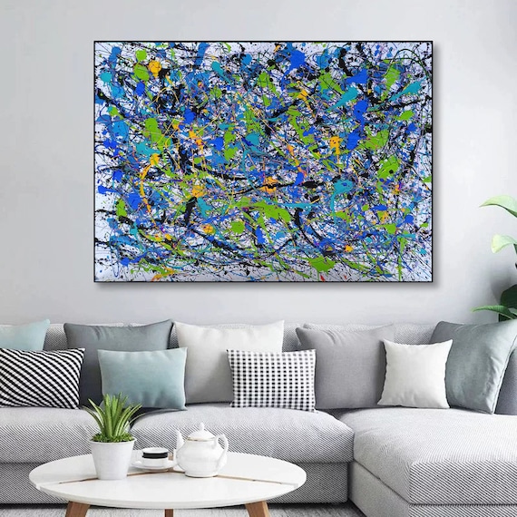 large abstract art, modern abstract art, blue painting, large wall art, oversized wall art, abstract artwork, pouring painting art SN256