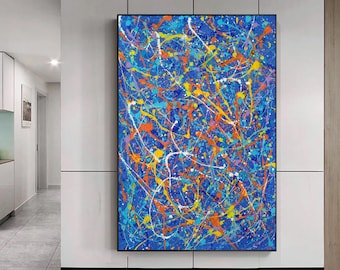 Expressionism Abstract paintings, Blue pour painting, extra large painting, abstract canvas art, Jackson Pollock Style SN141