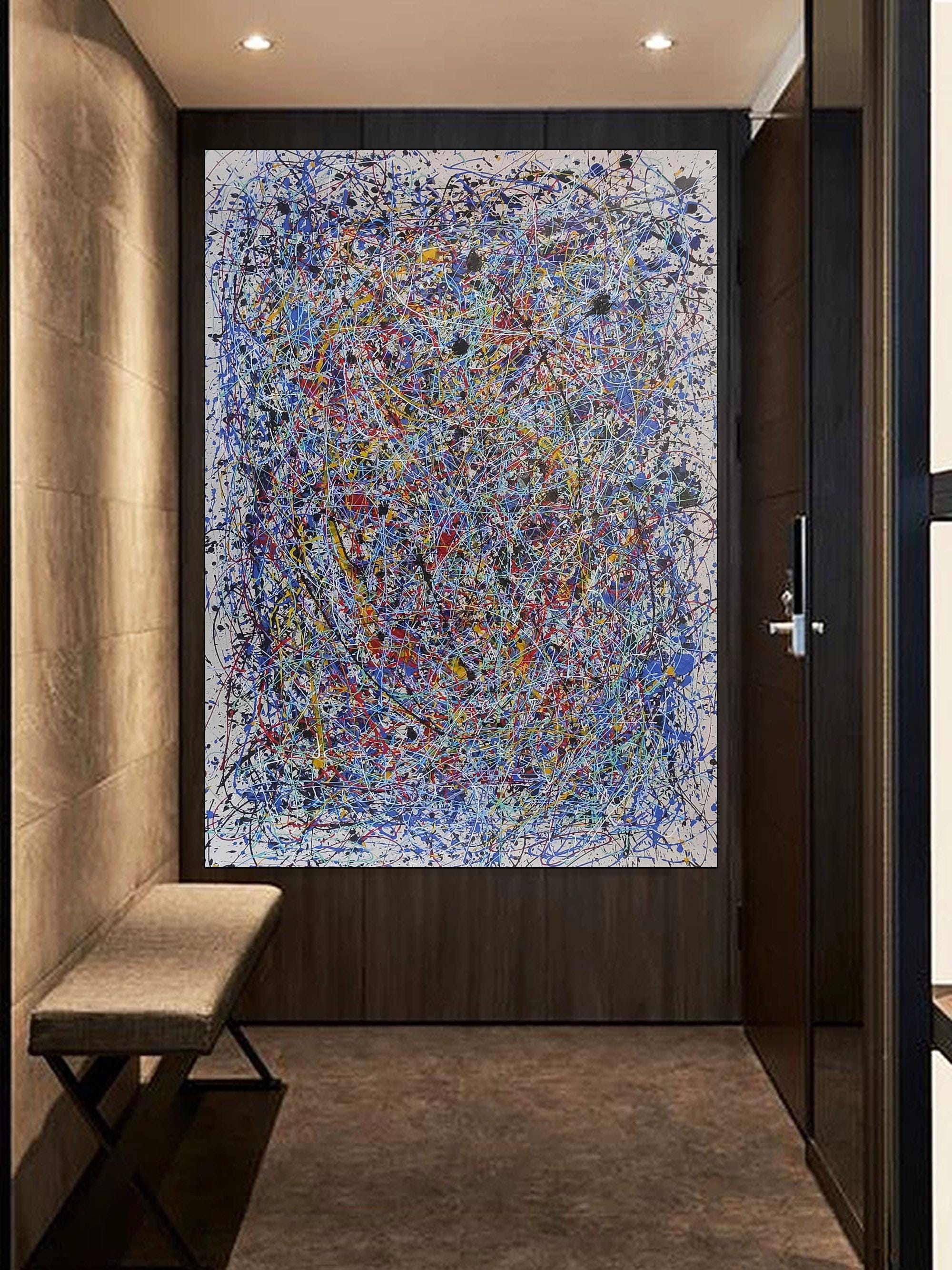 特大抽象ウォールアート、ジャクソン・ポロック風ボヘミアン絵画