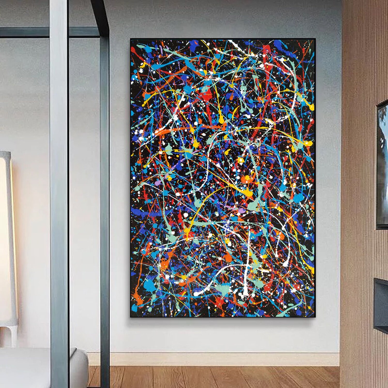 大きな抽象画 大きな絵画 特大の絵画、黒黄色のアート絵画、ジャクソン