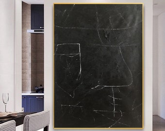 Pintura negra, arte abstracto negro, pintura muy negra, pintura con textura negra, arte negro de gran formato, pintura negra minimalista SN498