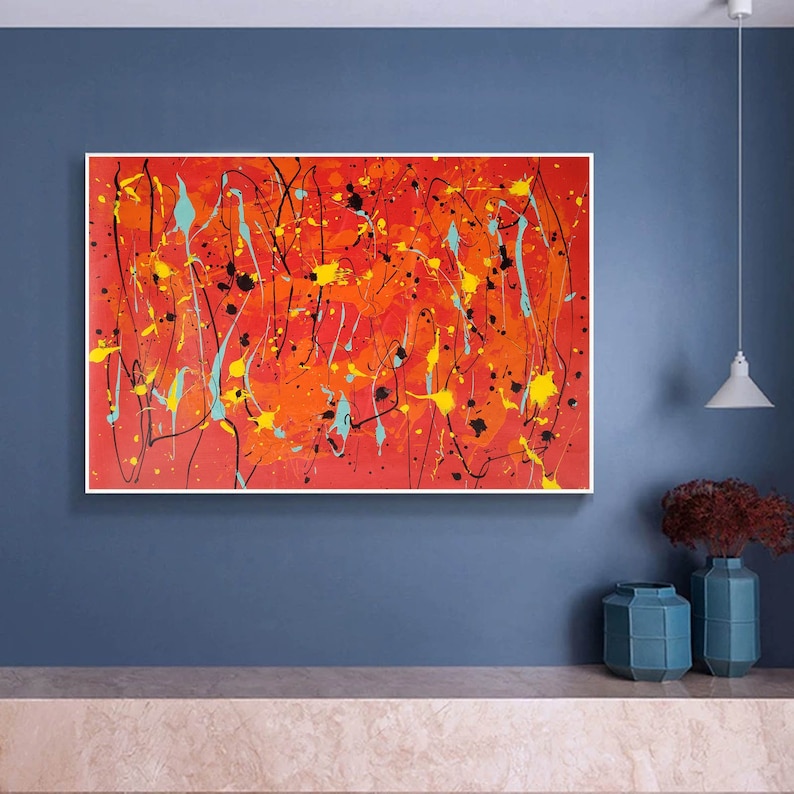 Red Jackson Pollock Style Multicolored Jackson Pollock Large Etsy UK