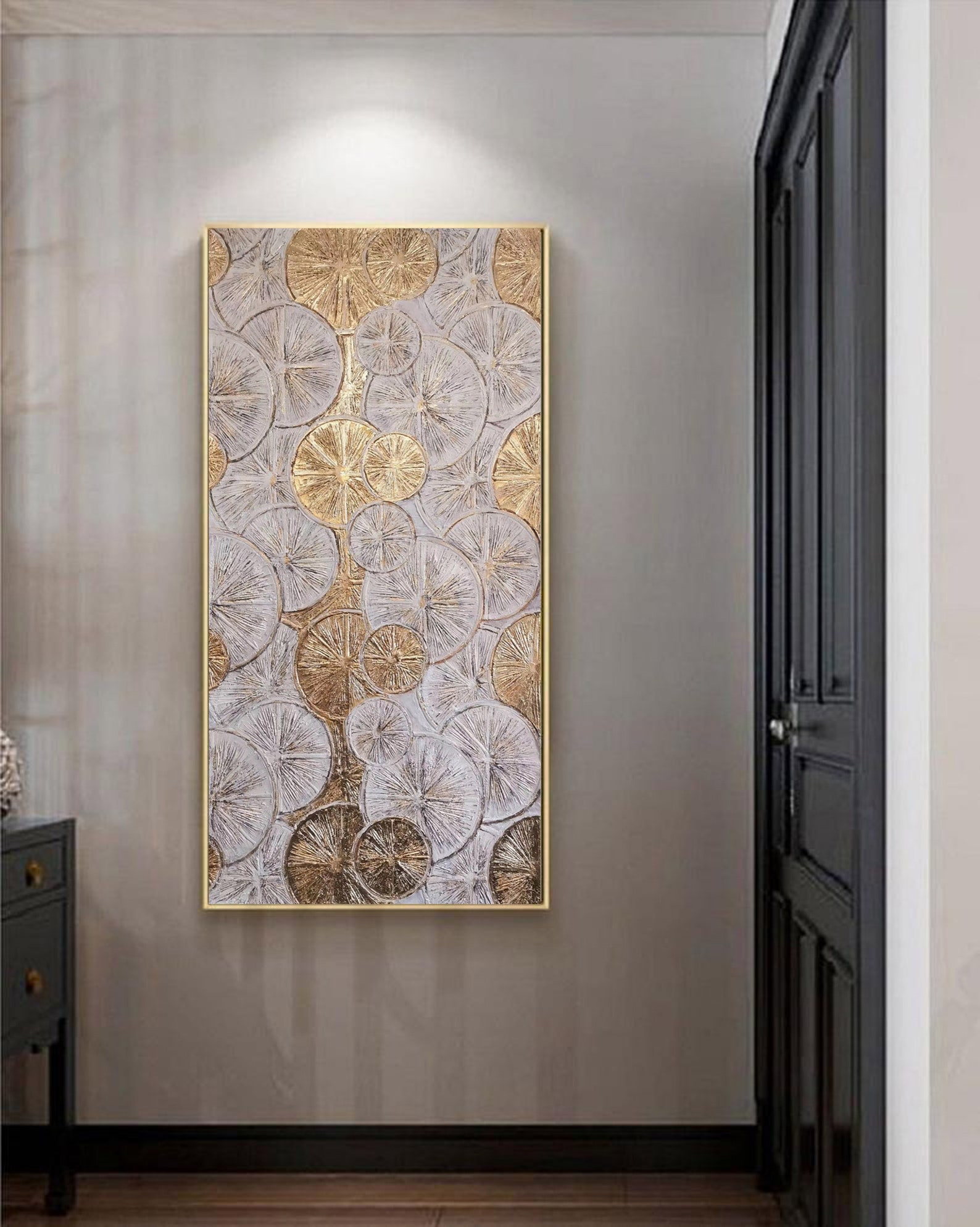 Gold Leaf Painting Large Wall Art Gold Wall Decor Long Slim Etsy