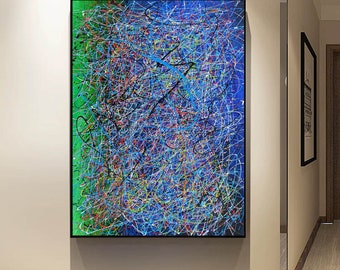 Large abstract painting, Pollock Style Painting, abstract oil painting original, modern wall art,blue painting, blue painting large SC270