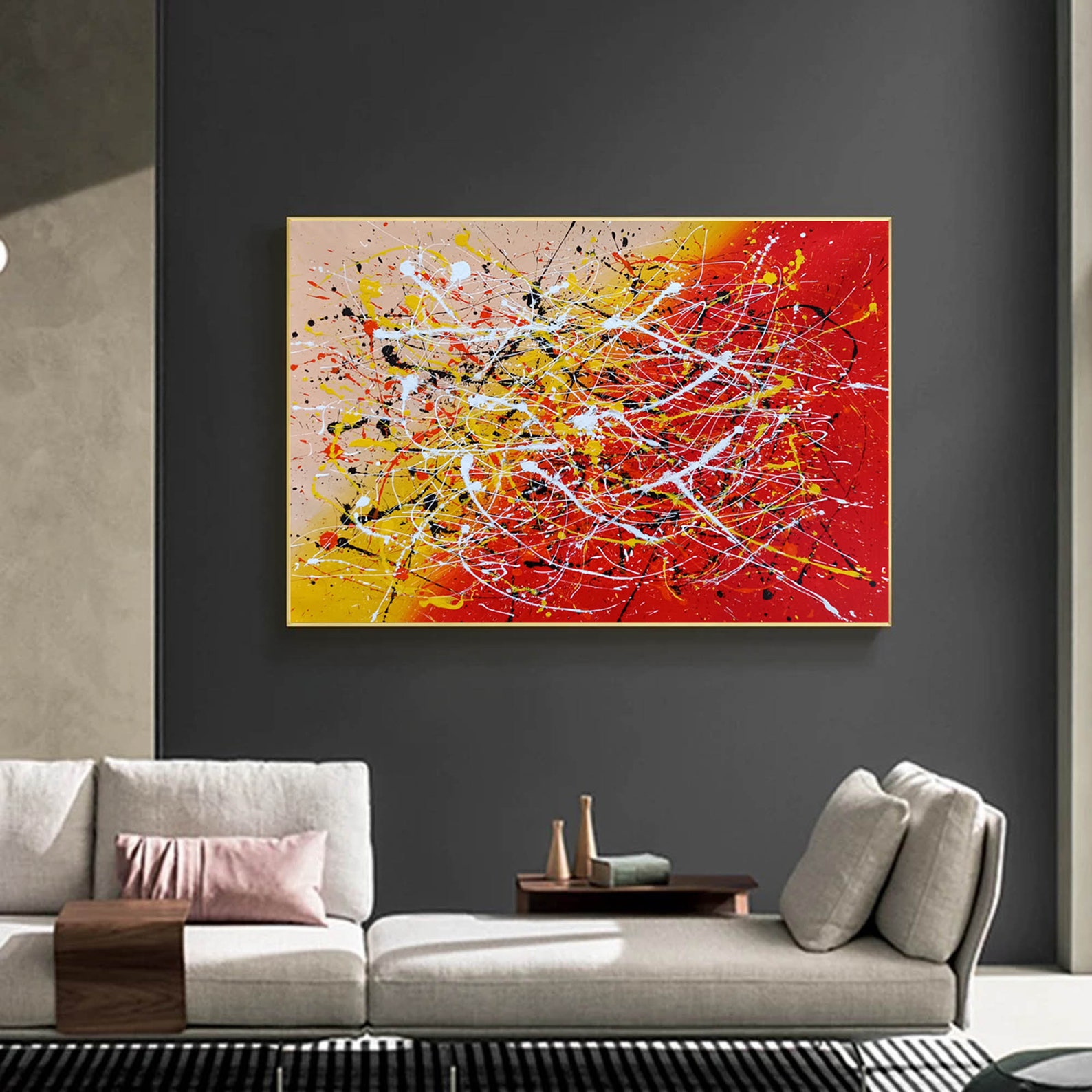 Red and Yellow Large Painting Inspired Drip Art Original | Etsy