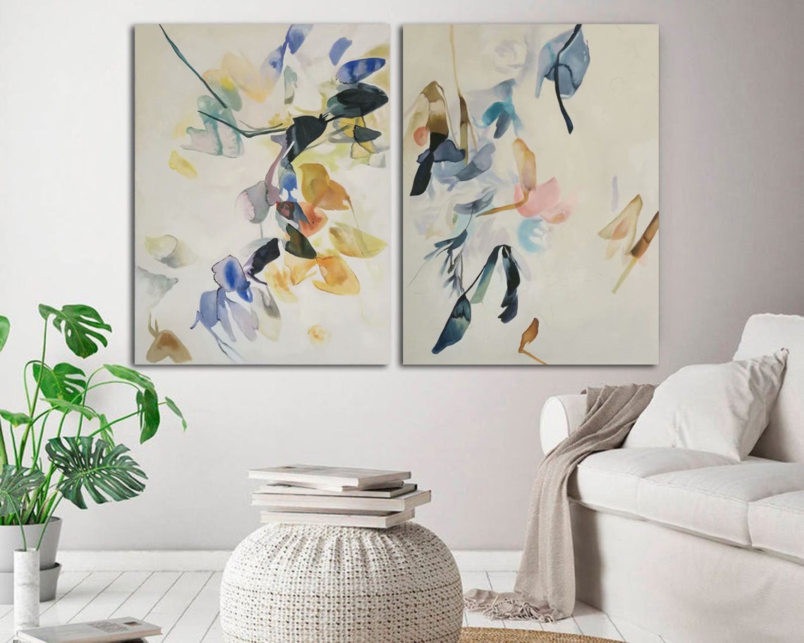 Abstract Art Set Set of 2 Wall Art Large Wall Art Abstract Etsy