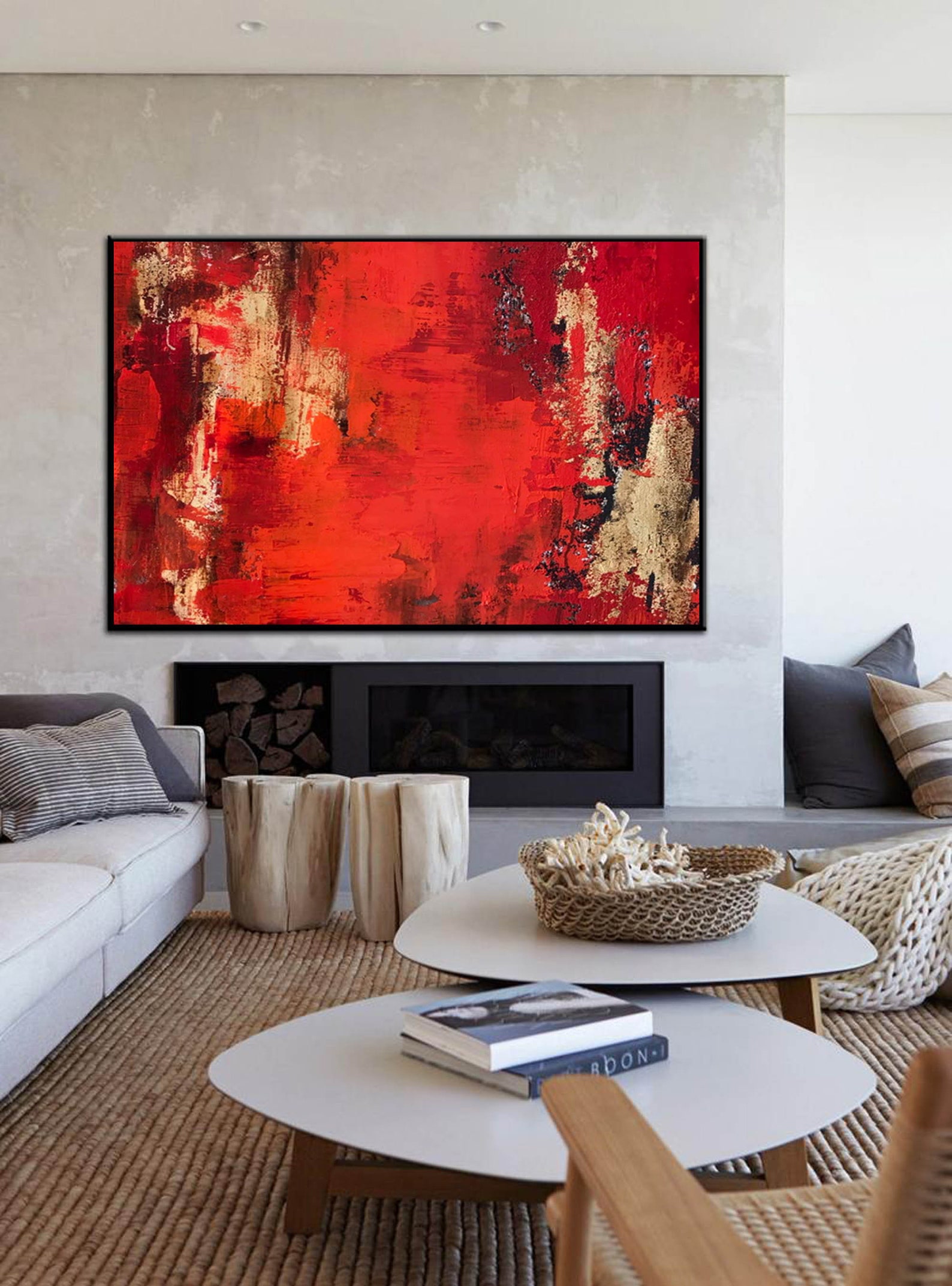 Red Wall Art Abstract Red Painting Large Abstract Art Colorful Etsy
