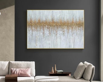 Gold Wall Decor, Gold Leaf Painting, Large Wall Art, Texture Wall Art,Over the Bed Decor, Original Abstract Painting Impasto painting SN477