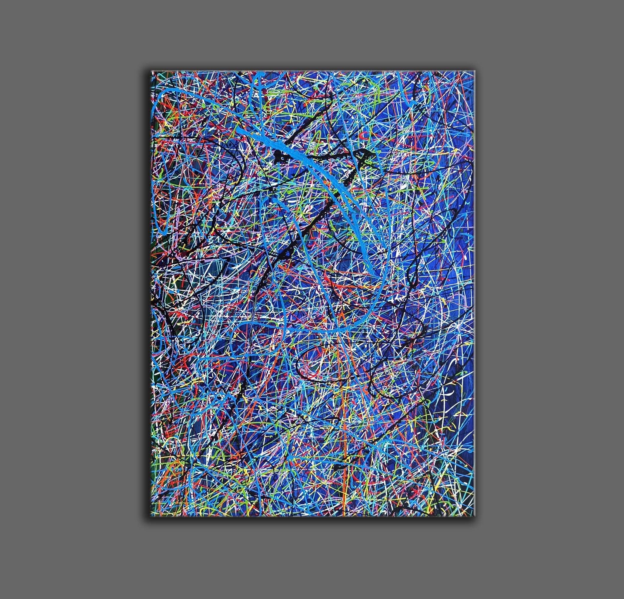 Pollock Style Painting, Modern Oversized Wall Art Blue Abstract Art ...