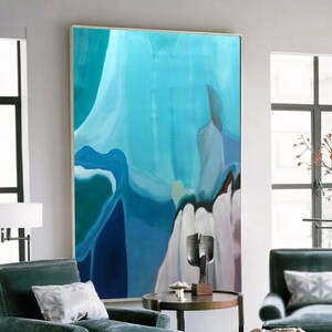 Abstract painting on canvas, Large Abstract Painting, Minimalist Abstract Painting, Blue Oil Painting, Blue abstract wall home decor SN421