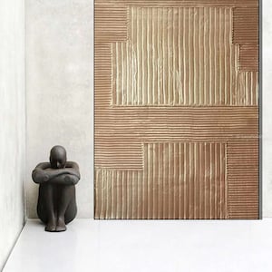 Large Wall Art White Gold Black, Abstract Geometric Oil Painting Gold Bronze Monochrome Oversize Large Gold Bronze Lines Painting SN591
