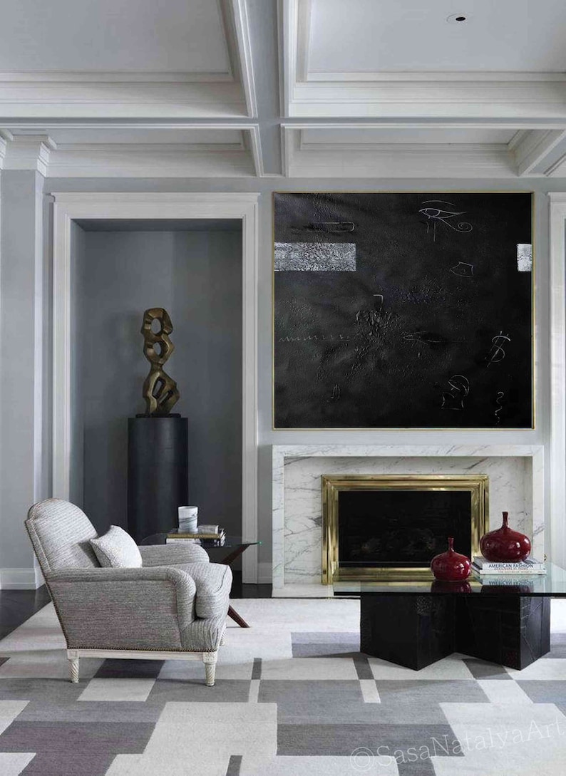 Black Wall Art Painting Simple Black Wall Art Black Wall Art Etsy