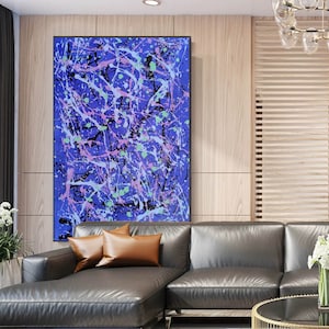 Oversized Blue Abstract Painting, large canvas wall art, blue pollock oil paintings, large canvas art large wall art, Blue Canvas Art SN197