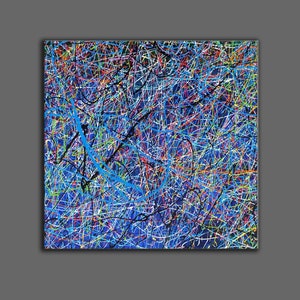 Pintura al óleo grande, pintura abstracta colorida, pintura de goteo de salpicaduras pintura original, lienzo de estilo Jackson Pollock, arte de pared grande SN281